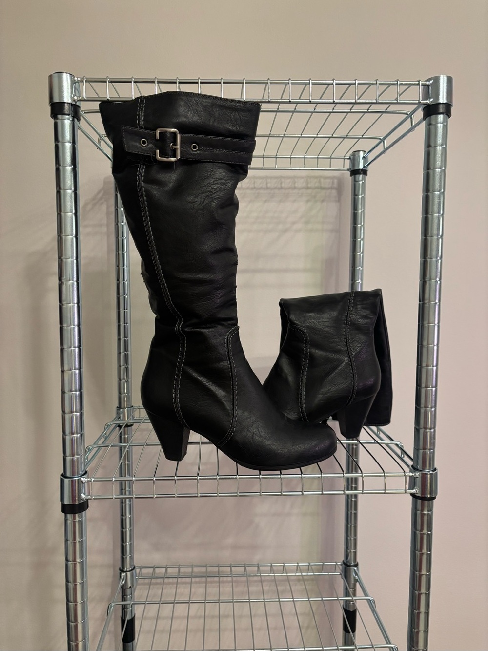 Vintage Black Mid-Calf Women's Boots with Buckle Detail
